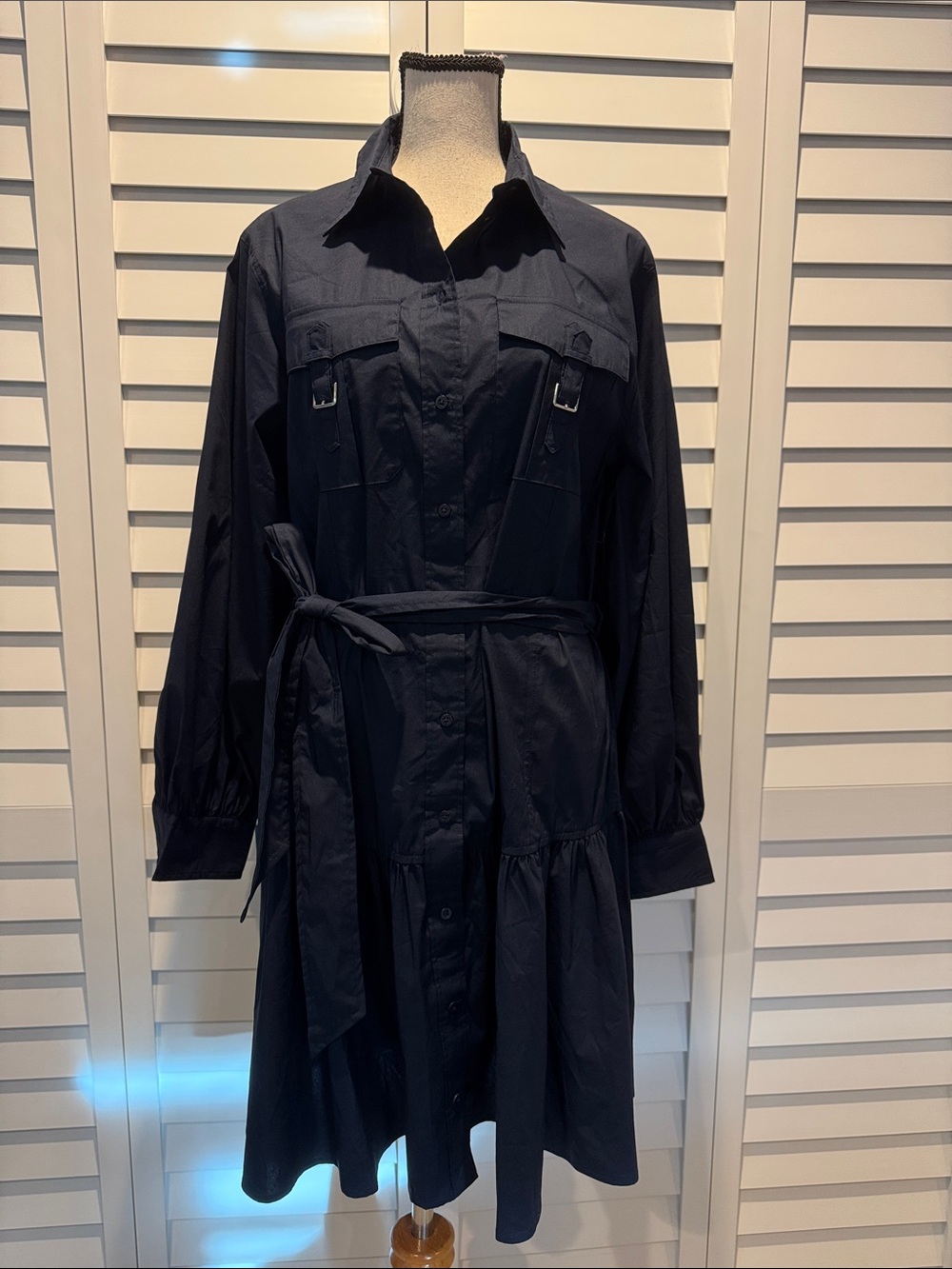Lauren Ralph Lauren Navy Button-Front Shirt Dress with Tie Waist - Picture 2 of 14